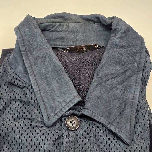 VTG La Matta Men's Jacket Perforated Suede Linen Size 56 Button Up Blue Italy - Picture 11 of 16